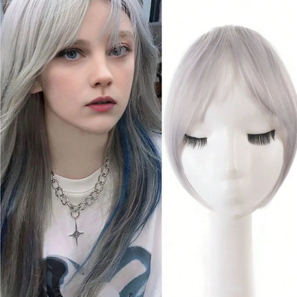 Synthesis Wig Middle-Part Bangs Hair Extensions Clip in Forehead Natural Seamless French Oblique Bangs Eight-Character Bangs
