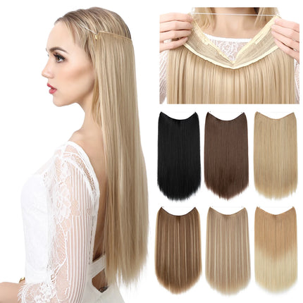 Synthetic No Clip Hair Extension Ombre Natural Fake False Long Straight Hairpiece Blonde Hair for Women