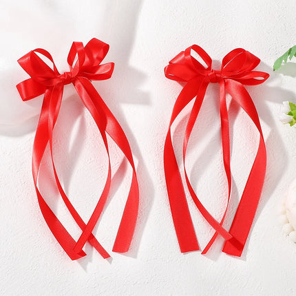 2Pcs New Cute Ribbon Bow Headband Long Tassel Hair Clip Women'S Hair Accessories Girls Party Headwear Side Clips Wholesale