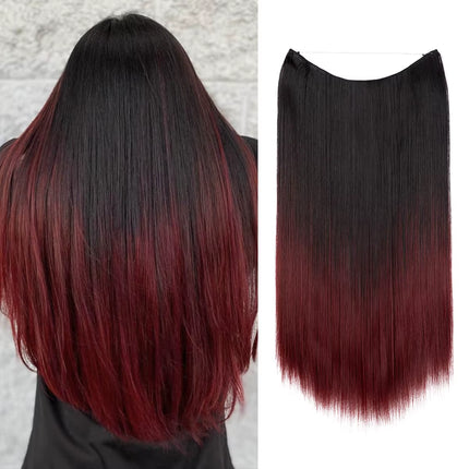 Synthetic No Clip Hair Extension Ombre Natural Fake False Long Straight Hairpiece Blonde Hair for Women