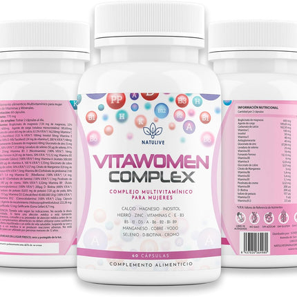 Complejo Multivitamínico Para Mujer | 24 Vitaminas | Vitamina C, Vitamina E, Magnesio, D3,B12 | Protege, Refuerza Y Fortalece Las Defensas| Aporta Energía Y Vitalidad | 60 Cápsulas