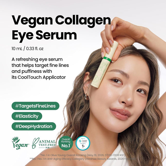 Suero Vegano De Colágeno Para Ojos K Beauty Triple Ácido Hialurónico Y Suero De Colágeno Peptídico Que Mejora La Elasticidad De La Piel 0.33 Fl. Oz.