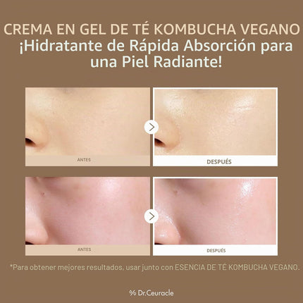 Vegan Kombucha Tea Gel Cream tapa y etiqueta del producto