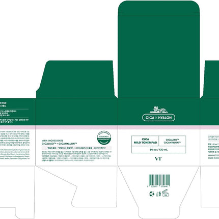 VT COSMETICS VT CICA MILD TONER PAD (60Ea, 130Ml)