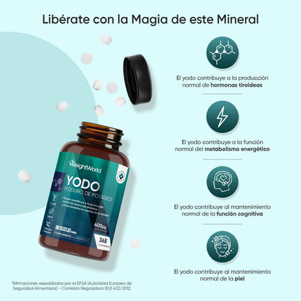 Yodo Suplemento 400 Mcg - 365 Comprimidos De Yoduro De Potasio