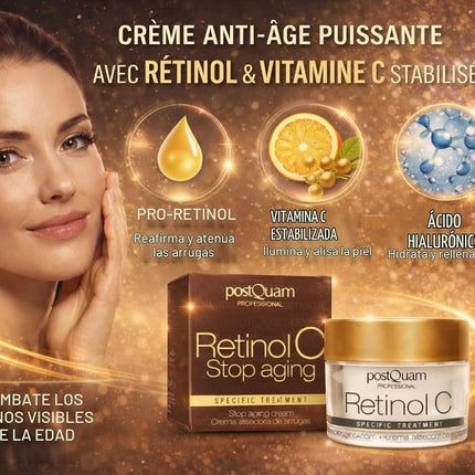 Postquam Retinol C | Crema Antirughe Con Retinolo E Vitamina C - Crema Antietà per Donne - 50Ml