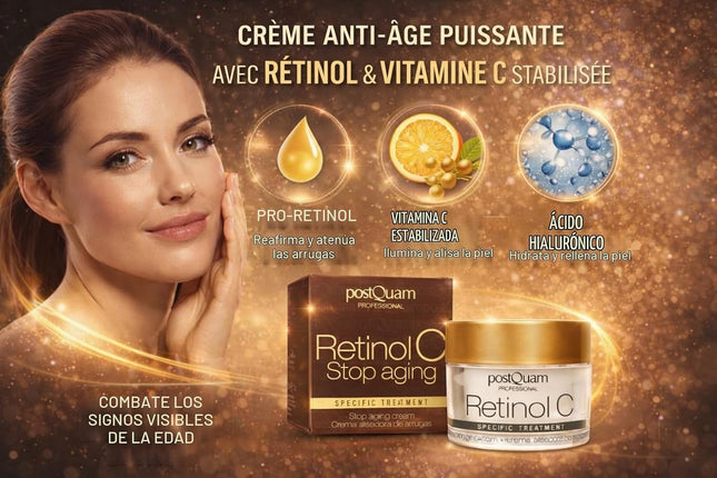 Postquam Retinol C | Crema Antirughe Con Retinolo E Vitamina C - Crema Antietà per Donne - 50Ml