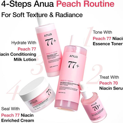 Anua Peach 77 Niacin Essence Toner, Tónico Facial Iluminador Para Glass Skin, Con Niacinamida, Pantenol Y Ceramidas, Skincare Coreano, 250 Ml
