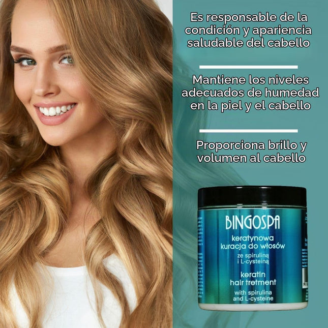 Tratamiento De Queratina Para Cabello Quebradizo, Cabello Dañado Y Puntas Abiertas Con Espirulina Y L-Cisteina - 250 G