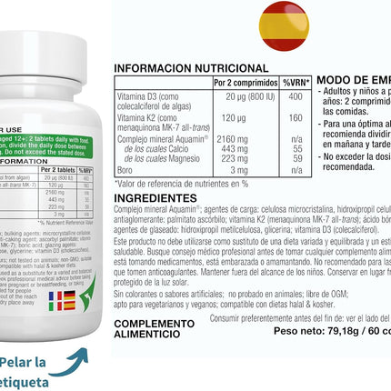 Igennus Calcio Y Magnesio De Algas De Alta Absorción, Con Vitamina D, K2 Y Boro, Etiqueta Limpia,Origen Vegetal,Complejo Mineral De Algas No Transgénicas,Soporte Huesos Y Dientes,Vegano,60 Comprimidos