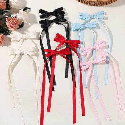 2Pcs New Cute Ribbon Bow Headband Long Tassel Hair Clip Women'S Hair Accessories Girls Party Headwear Side Clips Wholesale