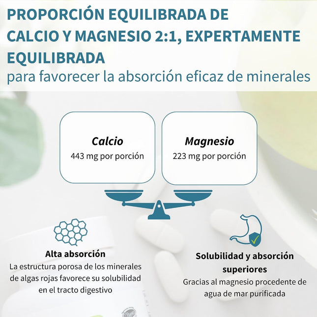 Igennus Calcio Y Magnesio De Algas De Alta Absorción, Con Vitamina D, K2 Y Boro, Etiqueta Limpia,Origen Vegetal,Complejo Mineral De Algas No Transgénicas,Soporte Huesos Y Dientes,Vegano,60 Comprimidos