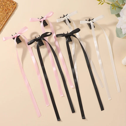 2Pcs New Cute Ribbon Bow Headband Long Tassel Hair Clip Women'S Hair Accessories Girls Party Headwear Side Clips Wholesale