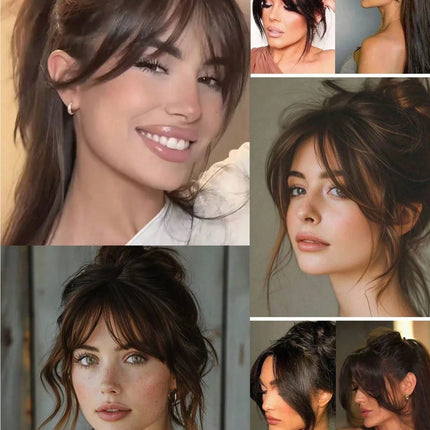 Synthesis Wig Middle-Part Bangs Hair Extensions Clip in Forehead Natural Seamless French Oblique Bangs Eight-Character Bangs