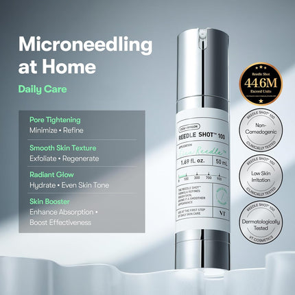 CICA Reedle Shot 100, Spicule Microneedling Serum for Pore Care & Exfoliation, Exosome, Centella Asiatica for Glass Skin, Skin Texture, Korean Liquid Skin Booster (1.69 Fl Oz / 50Ml)