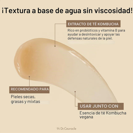Vegan Kombucha Tea Gel Cream aplicación en el rostro