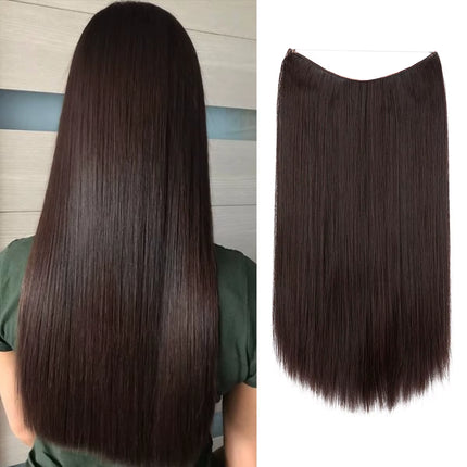 Synthetic No Clip Hair Extension Ombre Natural Fake False Long Straight Hairpiece Blonde Hair for Women