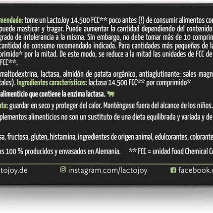 Pastillas de Lactasa LactoJoy 14500 FCC 80 Comprimidos