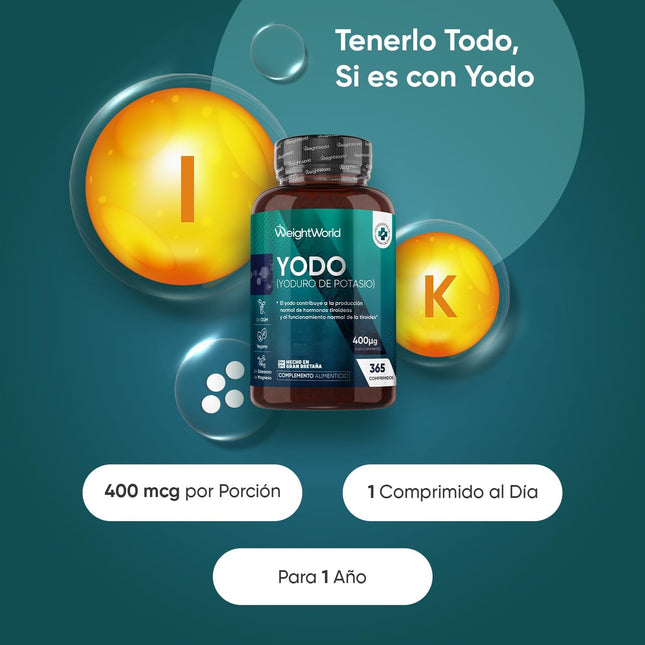 Yodo Suplemento 400 Mcg - 365 Comprimidos De Yoduro De Potasio