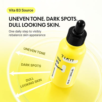 TIAM Vita B3 Source Serum, Niacinamide 10% + Arbutin 2%, Charming Tone Maker Tone-Balancing Treatment for Uneven Skin Tone, Dark Spot Care & Skin Clarity, Lightweight Daily Facial Formula, 1.35 Fl Oz
