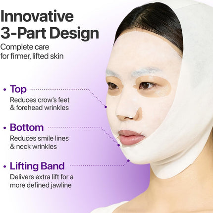 Numbuzin No.9 Sheet Mask | NAD+ BIO Full Face Mask | Improves Jawline, Jowls, Wrinkles, Neck Lines | Peptides, NAD+, Collagen | Skin Firmness | 4 Sheets + Band