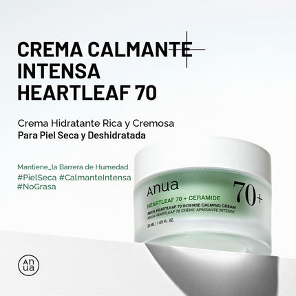 ANUA Crema Calmante Intensa Heartleaf 70 Con Ceramida, Pantenol Y Extracto De Hoja De Corazón, Cuidado De La Piel Coreano (50 Ml/1,69 Fl. Oz)