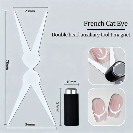 Double-Head French Nail Art Magnet Set Cat Eye Magnetic Rod Combination Nail Art DIY V-Shaped Effect Gel Nail Polish Magnet