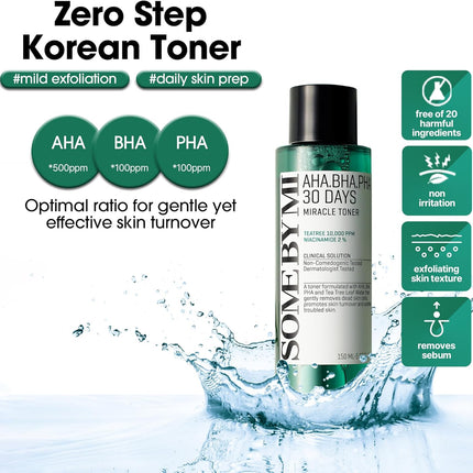 AHA BHA PHA 30 Days Miracle Toner – 150 Ml – Tónico Exfoliante Facial Coreano Con Ácido Salicílico – Cuidado Diario De Poros Y Control De Grasa Con 2% De Niacinamida