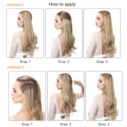 Synthetic No Clip Hair Extension Ombre Natural Fake False Long Straight Hairpiece Blonde Hair for Women