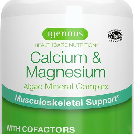 Igennus Calcio Y Magnesio De Algas De Alta Absorción, Con Vitamina D, K2 Y Boro, Etiqueta Limpia,Origen Vegetal,Complejo Mineral De Algas No Transgénicas,Soporte Huesos Y Dientes,Vegano,60 Comprimidos