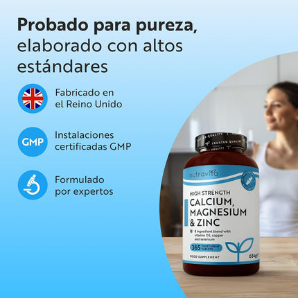 Nutravita Calcio Magnesio Zinc Y Vitamina D - 365 Tabletas Vegetarianas