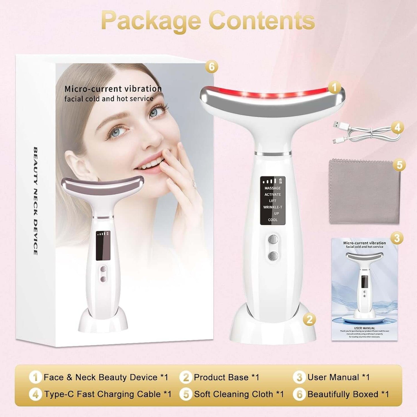 Masajeador Facial LED Antiarrugas — Vibración, Calor y Frío