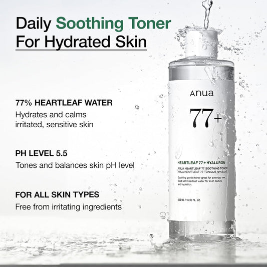 Heartleaf 77 Soothing Toner, Moisturizing & Calming Facial Toner for Glass Skin, Hyaluronic Acid, Lightweight Hydration for Sensitive Skin, Redness Relief, Korean Skincare, 8.45 Fl.Oz
