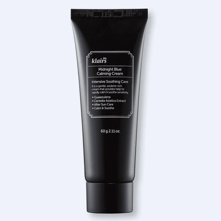 Crema Calmante Azul Guaiazulena Klairs envase frontal del tubo de 60 ml.
