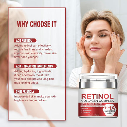 Crema Antiedad Con Retinol Y Colágeno, Crema Facial Hidratante Antiedad, Day&Night Cream, Anti-Aging Moisturiser, Reduce Las Líneas De Expresión Y Las Arrugas, Reafirma E Hidrata La Piel
