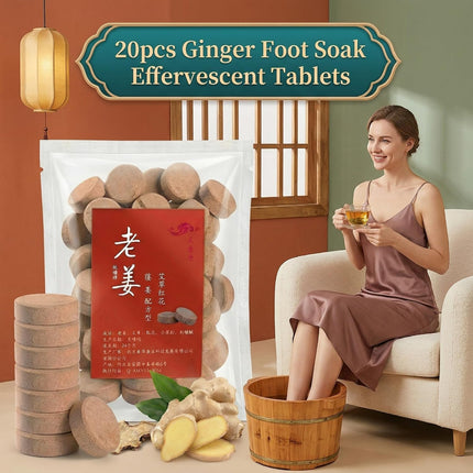 20Pcs Ginger Foot Soak Effervescent Tablets, Mugwort Herbal Detox Feet Soak for Foot Care Spa Relaxation for Muscles Remove Dampness Toxins Improve Sleeping