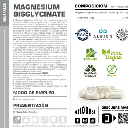 Bisglicinato de Magnesio Vitobest Albion 60 Cápsulas