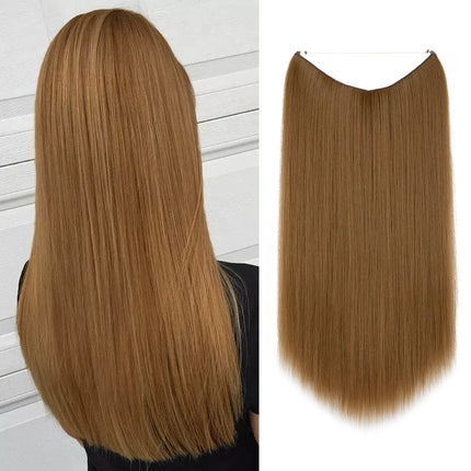 Synthetic No Clip Hair Extension Ombre Natural Fake False Long Straight Hairpiece Blonde Hair for Women
