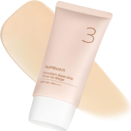 Numbuzin No.3 Porcelain Base-Skip Tone up Beige 1.69Fl Oz/ 50Ml | 3 En 1, Crema Hidratante Con Color, Protector Solar, Polvo, Unifica El Tono De La Piel, Crema Tonificante, Natural