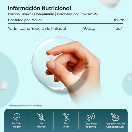 Yodo Suplemento 400 Mcg - 365 Comprimidos De Yoduro De Potasio