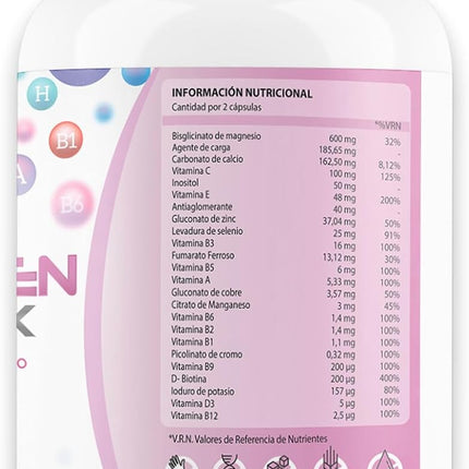 Complejo Multivitamínico Para Mujer | 24 Vitaminas | Vitamina C, Vitamina E, Magnesio, D3,B12 | Protege, Refuerza Y Fortalece Las Defensas| Aporta Energía Y Vitalidad | 60 Cápsulas