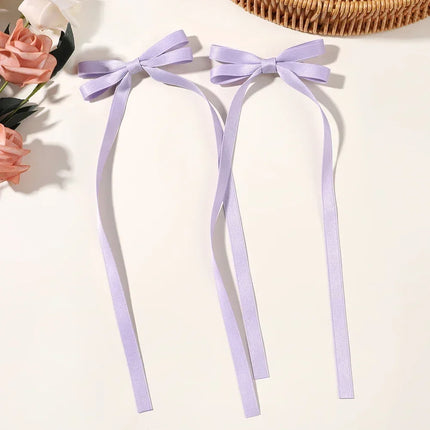 2Pcs New Cute Ribbon Bow Headband Long Tassel Hair Clip Women'S Hair Accessories Girls Party Headwear Side Clips Wholesale