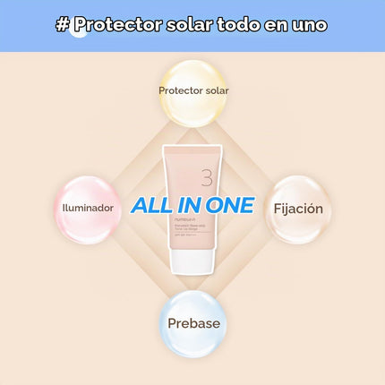 Numbuzin No.3 Porcelain Base-Skip Tone up Beige 1.69Fl Oz/ 50Ml | 3 En 1, Crema Hidratante Con Color, Protector Solar, Polvo, Unifica El Tono De La Piel, Crema Tonificante, Natural