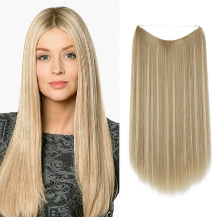 Synthetic No Clip Hair Extension Ombre Natural Fake False Long Straight Hairpiece Blonde Hair for Women