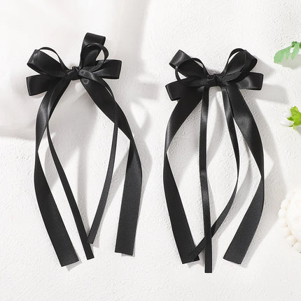 2Pcs New Cute Ribbon Bow Headband Long Tassel Hair Clip Women'S Hair Accessories Girls Party Headwear Side Clips Wholesale