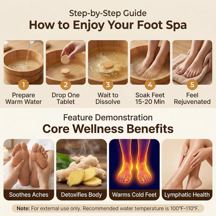 20Pcs Ginger Foot Soak Effervescent Tablets, Mugwort Herbal Detox Feet Soak for Foot Care Spa Relaxation for Muscles Remove Dampness Toxins Improve Sleeping