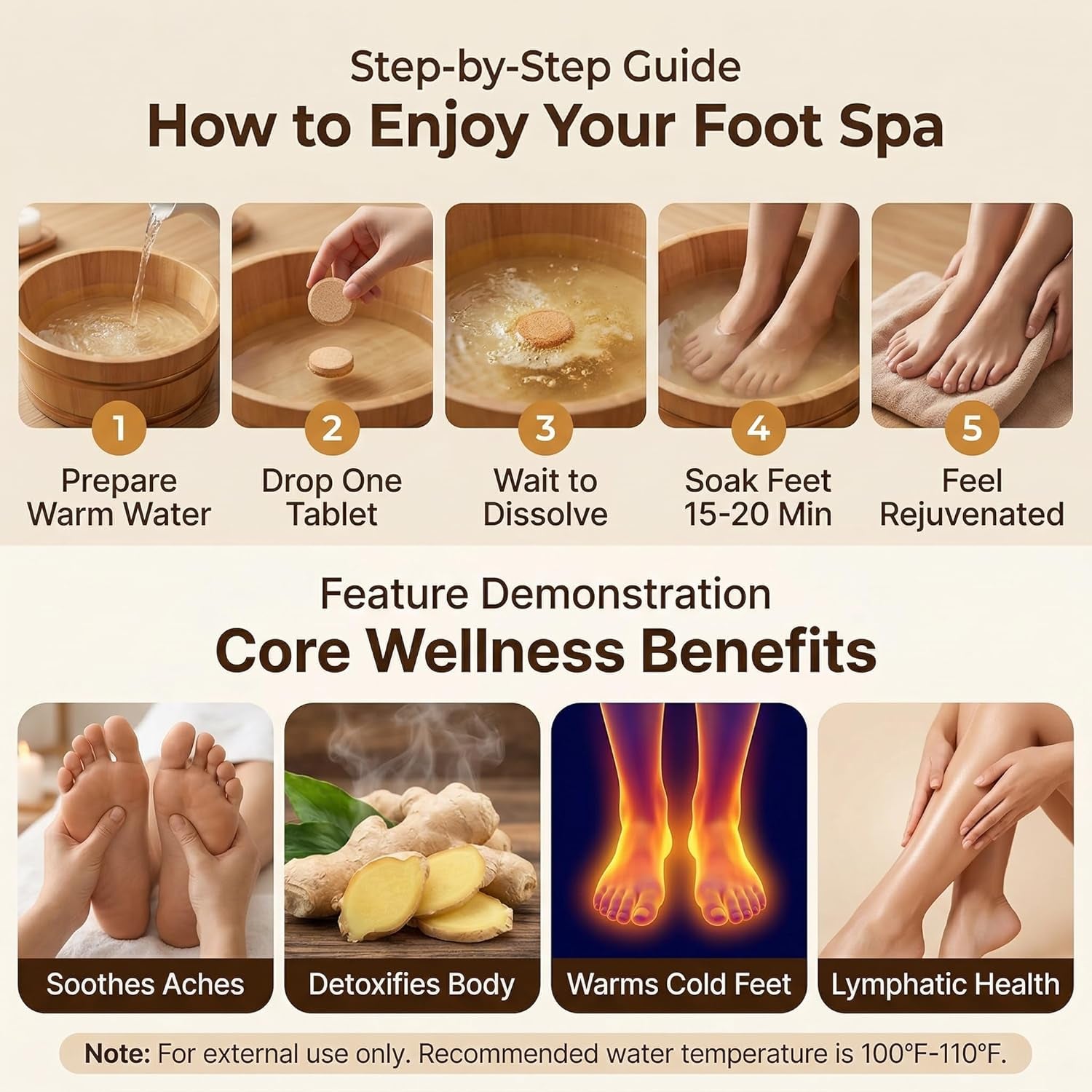 20Pcs Ginger Foot Soak Effervescent Tablets, Mugwort Herbal Detox Feet Soak for Foot Care Spa Relaxation for Muscles Remove Dampness Toxins Improve Sleeping