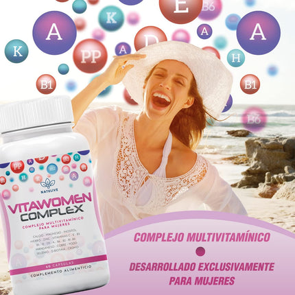 Complejo Multivitamínico Para Mujer | 24 Vitaminas | Vitamina C, Vitamina E, Magnesio, D3,B12 | Protege, Refuerza Y Fortalece Las Defensas| Aporta Energía Y Vitalidad | 60 Cápsulas