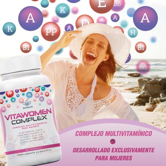 Complejo Multivitamínico Para Mujer | 24 Vitaminas | Vitamina C, Vitamina E, Magnesio, D3,B12 | Protege, Refuerza Y Fortalece Las Defensas| Aporta Energía Y Vitalidad | 60 Cápsulas