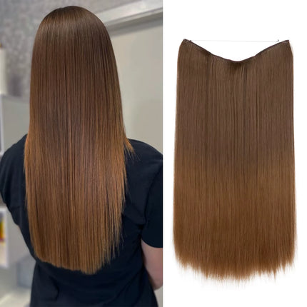 Synthetic No Clip Hair Extension Ombre Natural Fake False Long Straight Hairpiece Blonde Hair for Women
